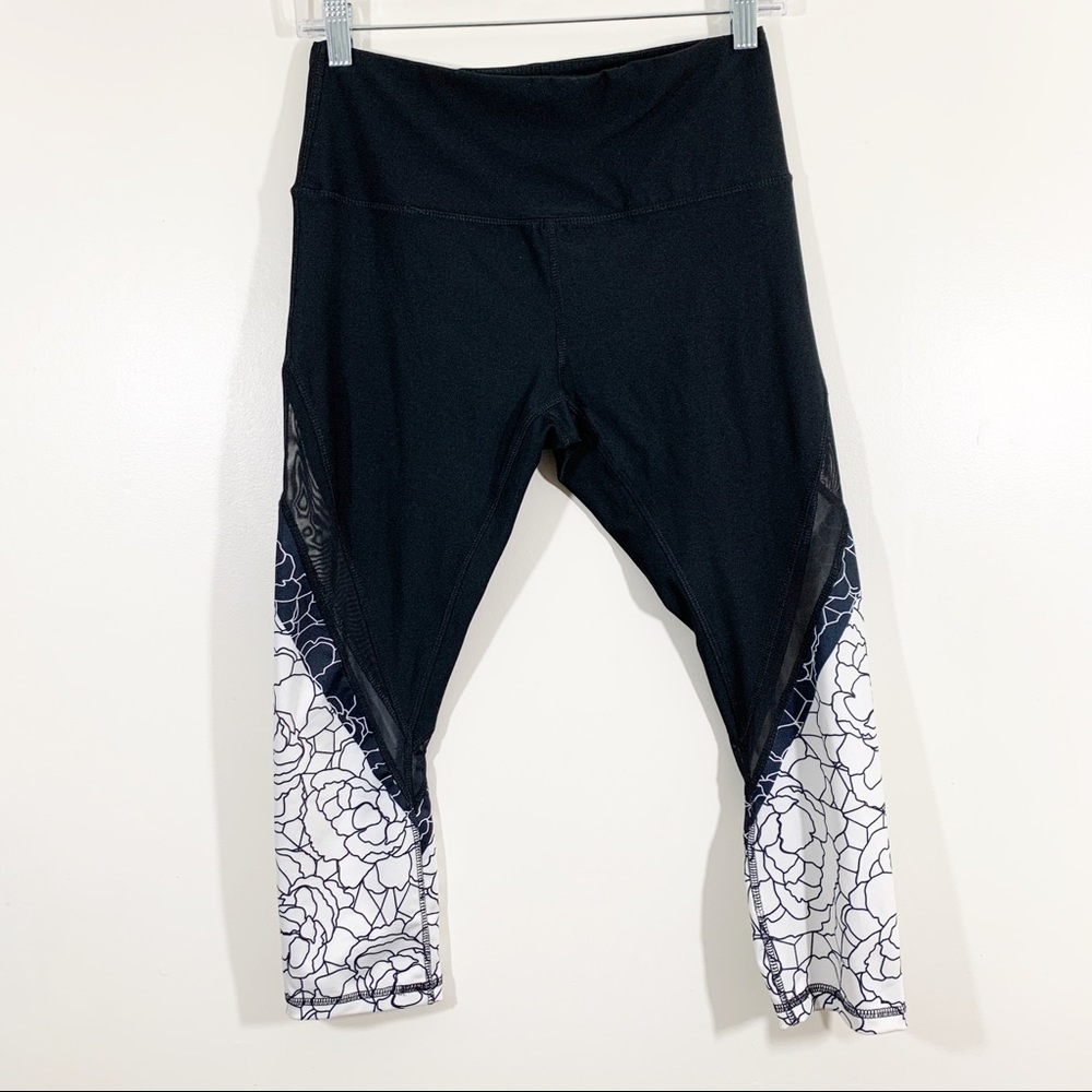 Reebok RBX M Black White Mesh Panel Crop Leggings